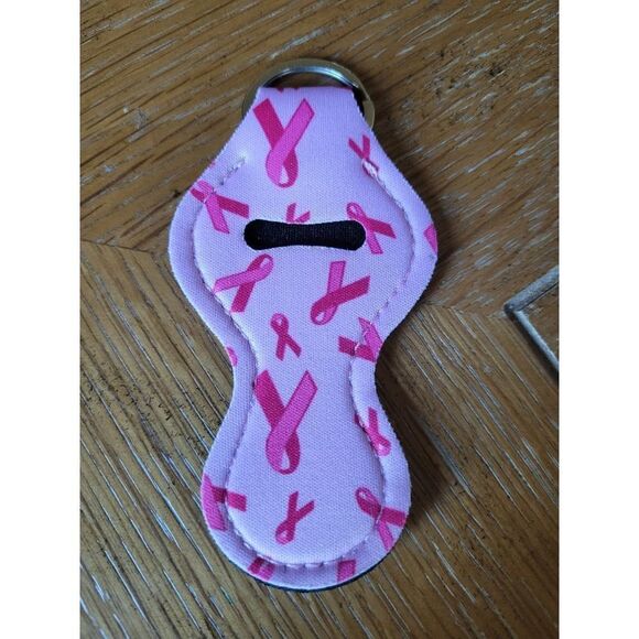 NEW Breast Cancer Awareness Ribbon Neoprene Chapstick Holder Key Chain and chaps - Picture 1 of 3